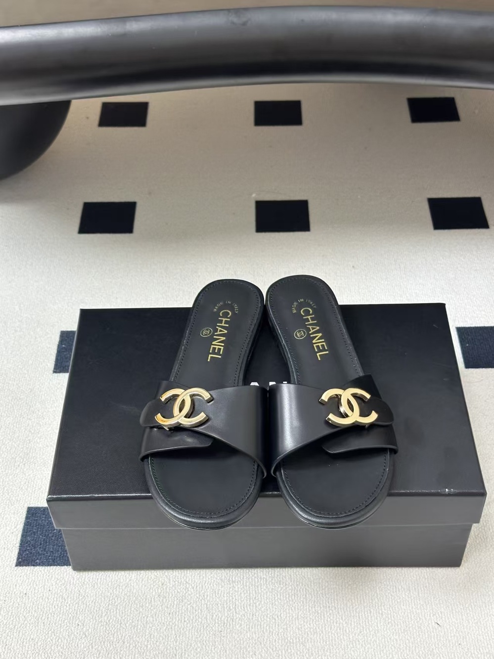Chanel Single Strap CC Logo Slide Sandals